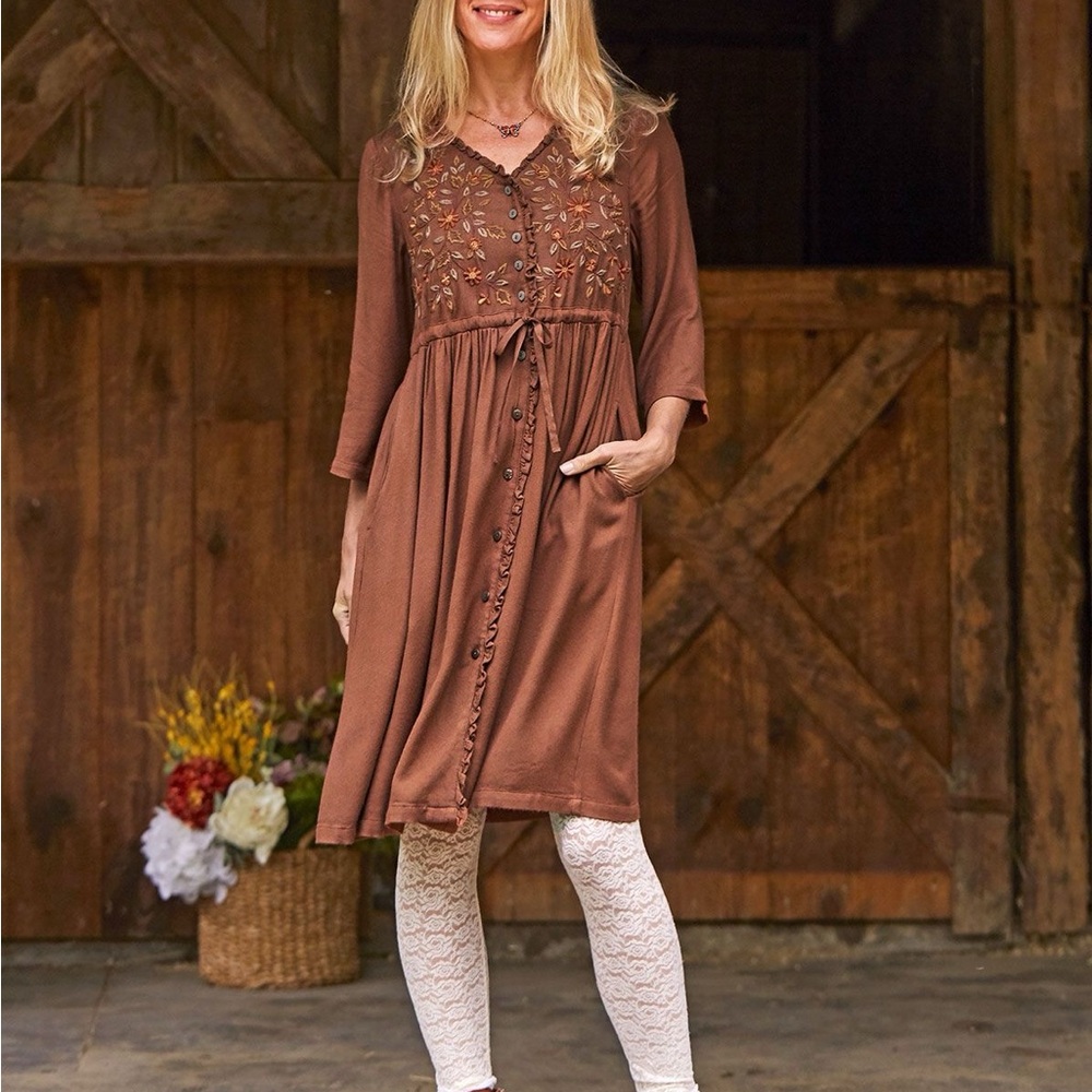 NWOT April Cornell Embroidered Autumn Garden Dress Small